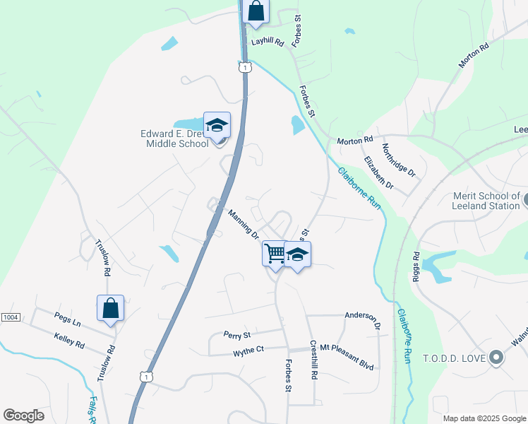 map of restaurants, bars, coffee shops, grocery stores, and more near 1100 Thomas Jefferson Place in Fredericksburg