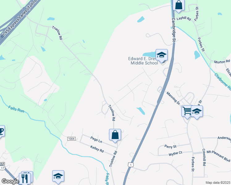 map of restaurants, bars, coffee shops, grocery stores, and more near 46 Clear Spring Lane in Fredericksburg