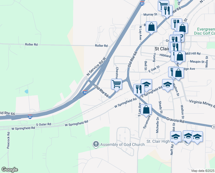 map of restaurants, bars, coffee shops, grocery stores, and more near 375 Walnut Street in Saint Clair