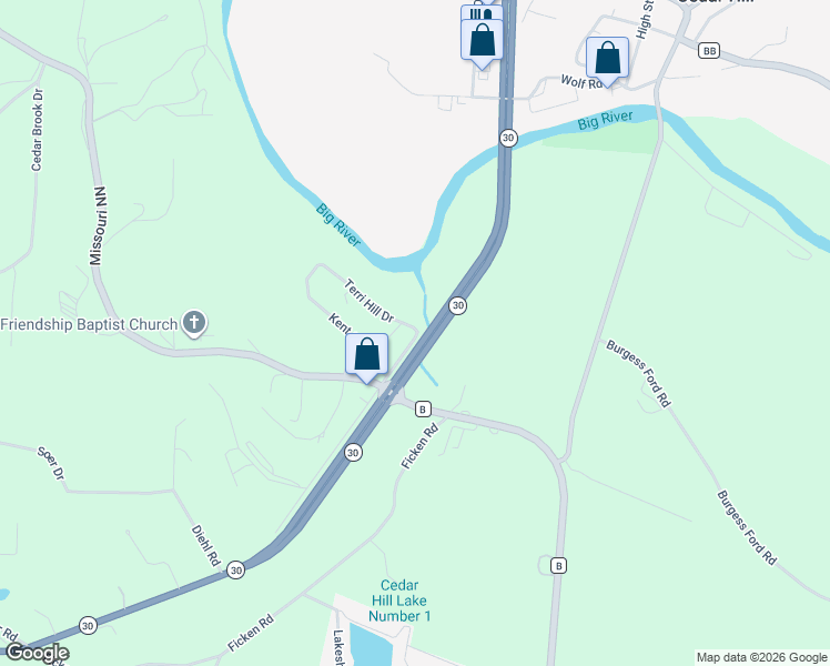 map of restaurants, bars, coffee shops, grocery stores, and more near 6853-7009 Highway 30 in Cedar Hill