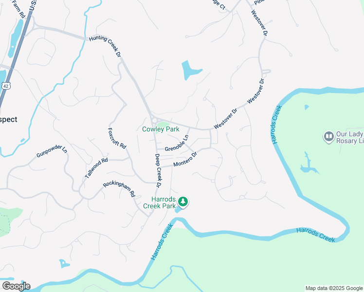 map of restaurants, bars, coffee shops, grocery stores, and more near 8001 Montero Drive in Prospect