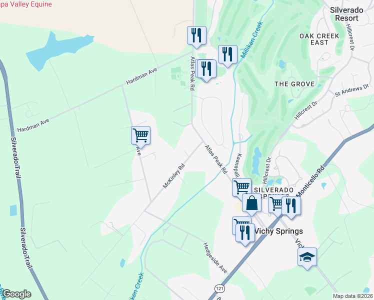 map of restaurants, bars, coffee shops, grocery stores, and more near 1848 McKinley Road in Napa