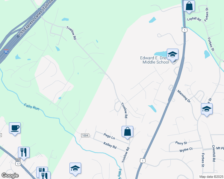 map of restaurants, bars, coffee shops, grocery stores, and more near 287 Truslow Road in Fredericksburg