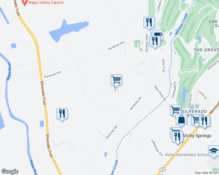 map of restaurants, bars, coffee shops, grocery stores, and more near 1559 Estee Avenue in Napa