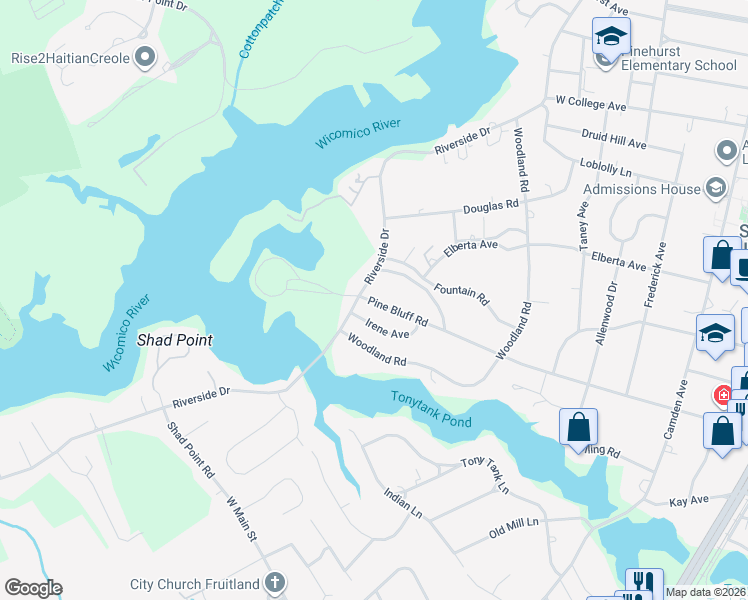 map of restaurants, bars, coffee shops, grocery stores, and more near 628 Pine Bluff Road in Salisbury