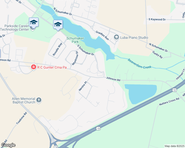 map of restaurants, bars, coffee shops, grocery stores, and more near 1102 Nevins Place in Salisbury
