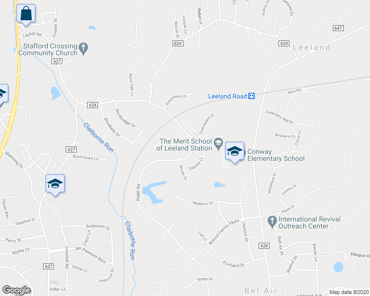 map of restaurants, bars, coffee shops, grocery stores, and more near 3 Denton Court in Fredericksburg