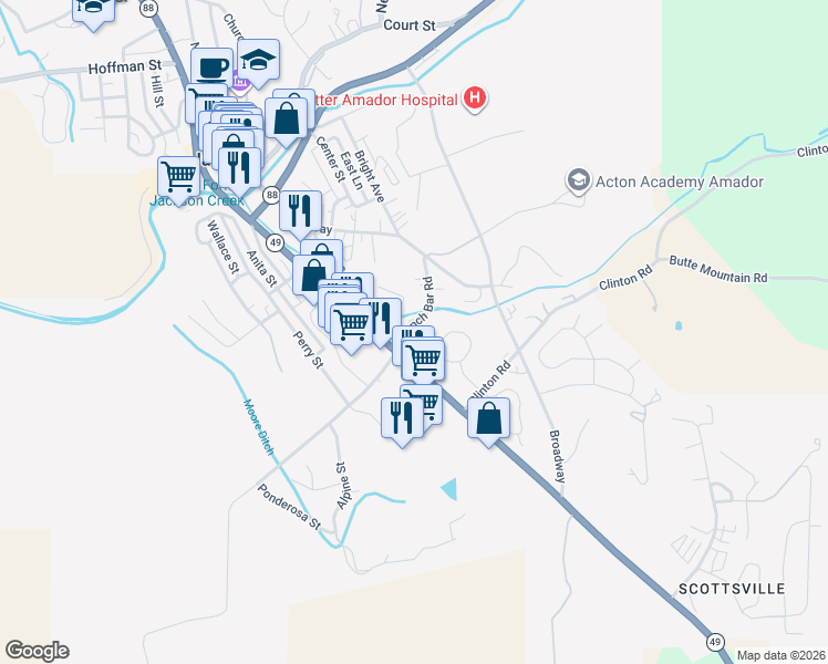 map of restaurants, bars, coffee shops, grocery stores, and more near 151 Shopping Drive in Jackson