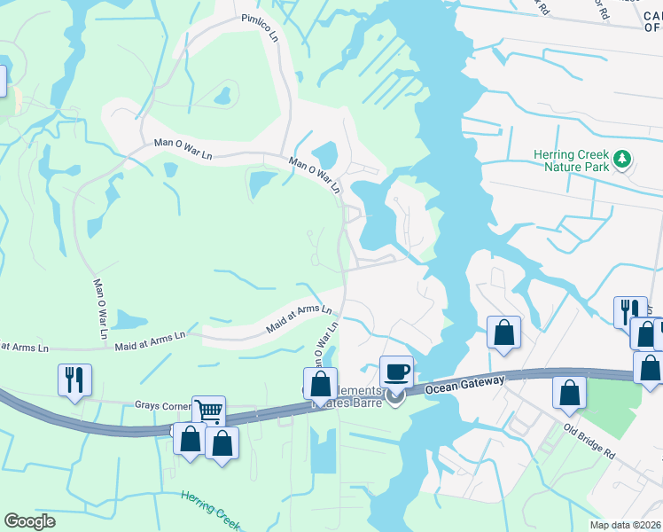 map of restaurants, bars, coffee shops, grocery stores, and more near 11761 Maid at Arms Lane in Berlin