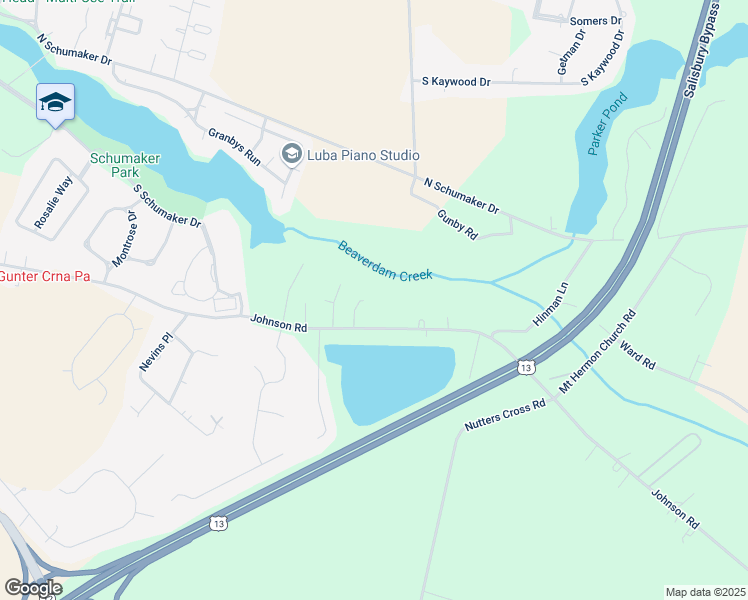 map of restaurants, bars, coffee shops, grocery stores, and more near 1219 Johnson Road in Salisbury