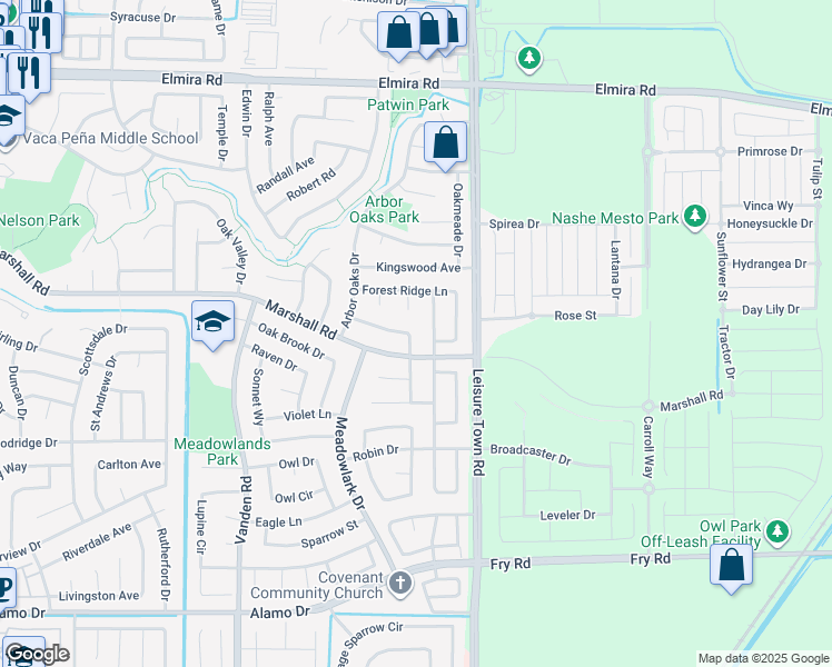 map of restaurants, bars, coffee shops, grocery stores, and more near 673 Hawk Drive in Vacaville