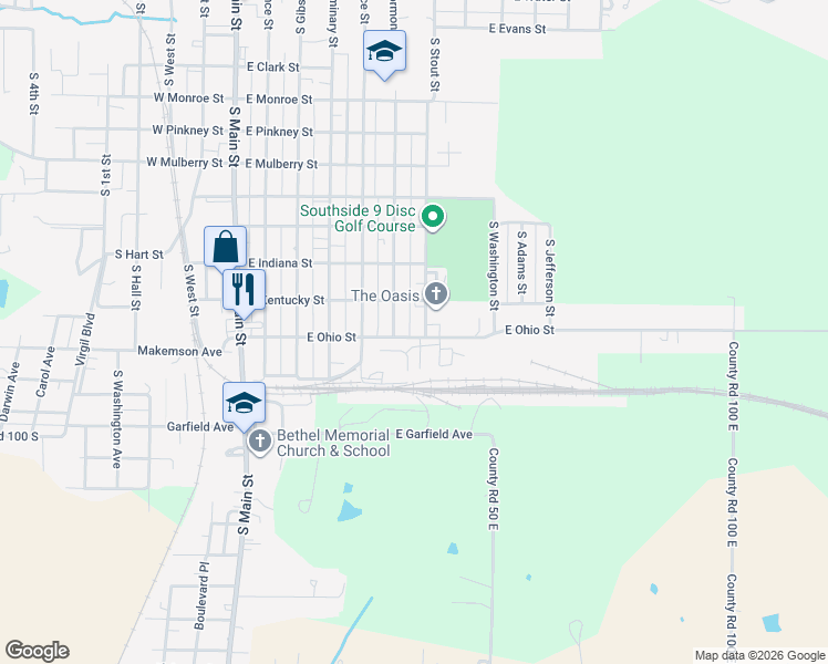 map of restaurants, bars, coffee shops, grocery stores, and more near 601-651 E Kentucky St in Princeton