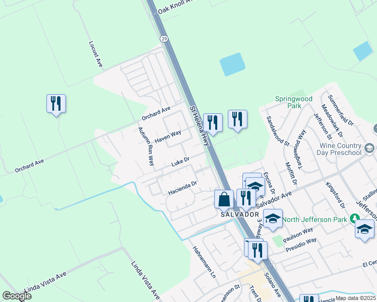 map of restaurants, bars, coffee shops, grocery stores, and more near 7 Marsala Way in Napa