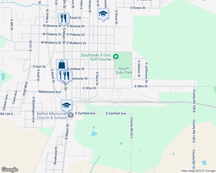 map of restaurants, bars, coffee shops, grocery stores, and more near 601-651 E Kentucky St in Princeton