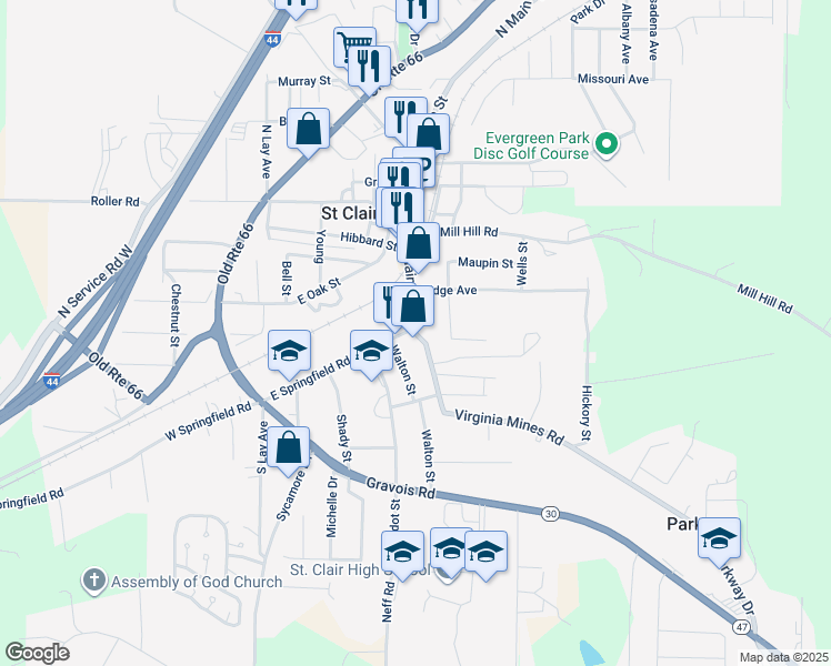 map of restaurants, bars, coffee shops, grocery stores, and more near 705 Virginia Mines Road in Saint Clair