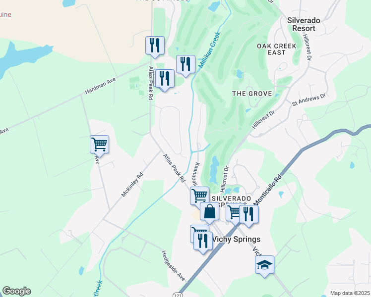 map of restaurants, bars, coffee shops, grocery stores, and more near 1551 Silver Trail in Napa