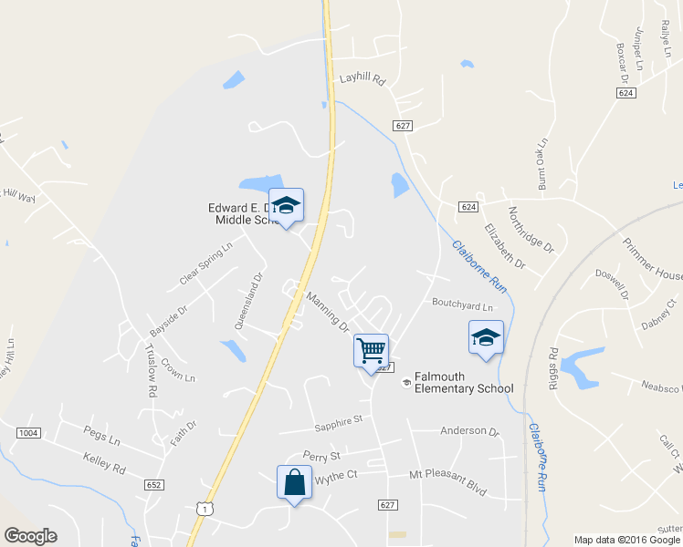 map of restaurants, bars, coffee shops, grocery stores, and more near 1241 Thomas Jefferson Place in Fredericksburg