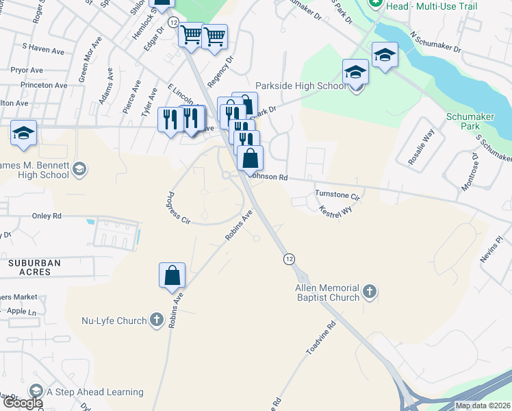 map of restaurants, bars, coffee shops, grocery stores, and more near 1109-1119 Snow Hill Road in Salisbury