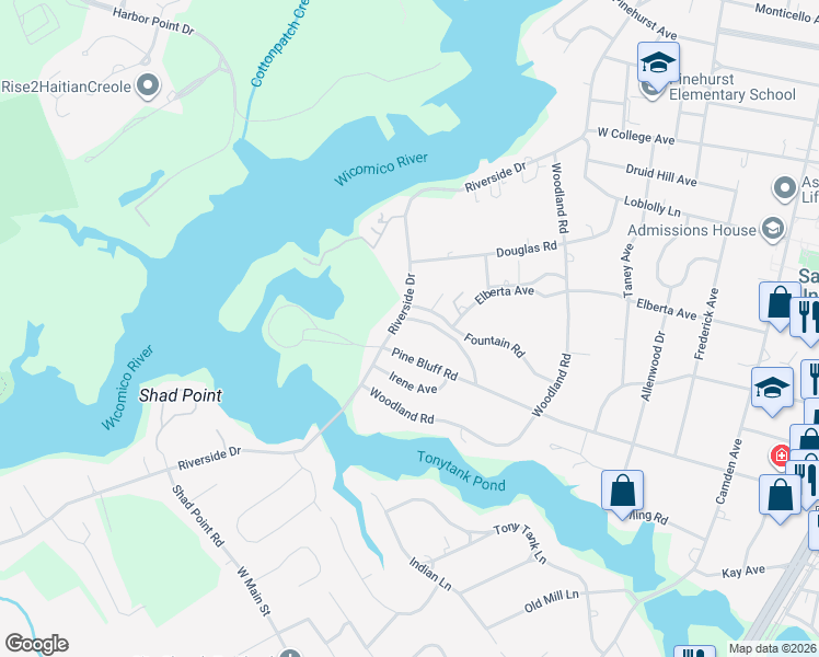 map of restaurants, bars, coffee shops, grocery stores, and more near 619 Twin Tree Road in Salisbury