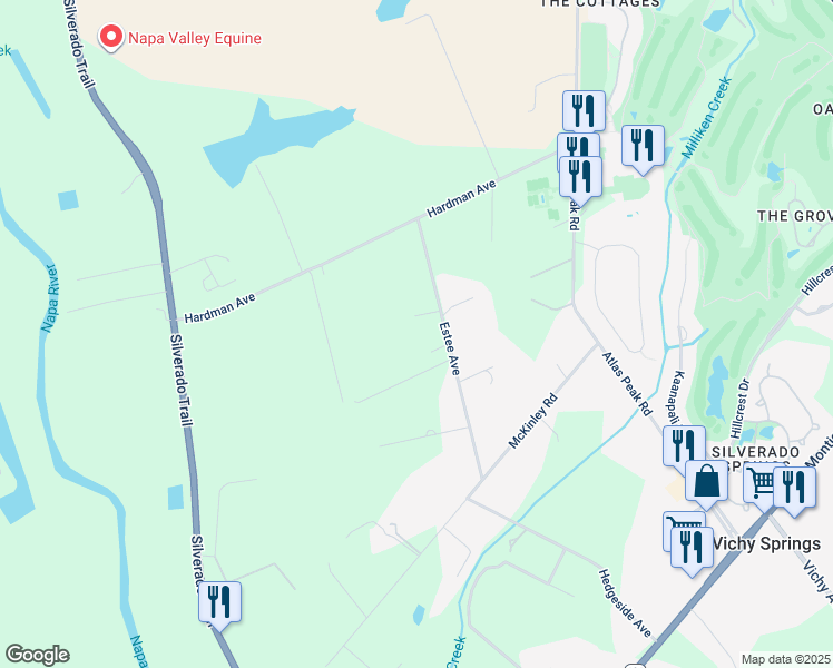 map of restaurants, bars, coffee shops, grocery stores, and more near 1581 Estee Avenue in Napa