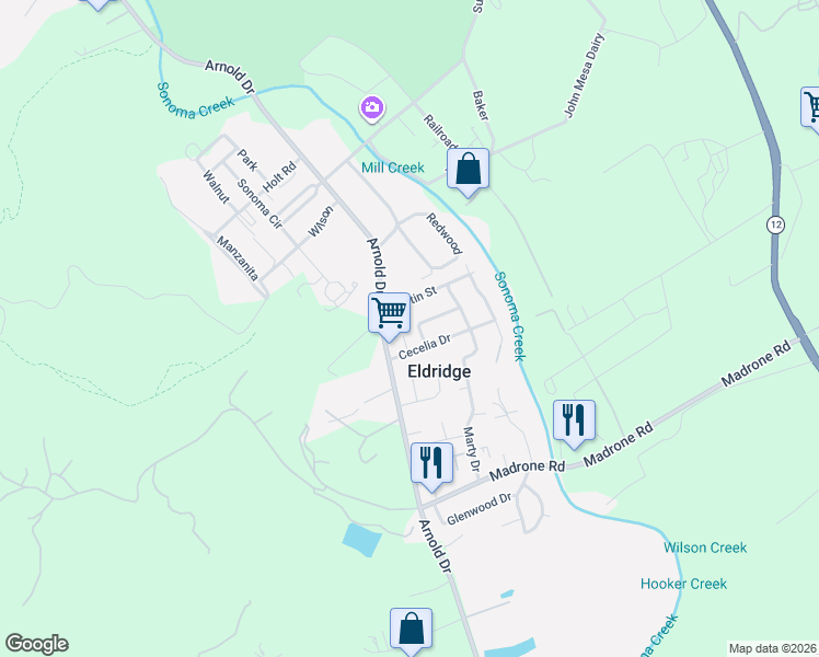 map of restaurants, bars, coffee shops, grocery stores, and more near 851 Lorna Drive in Glen Ellen