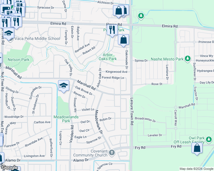 map of restaurants, bars, coffee shops, grocery stores, and more near 631 Hawk Drive in Vacaville