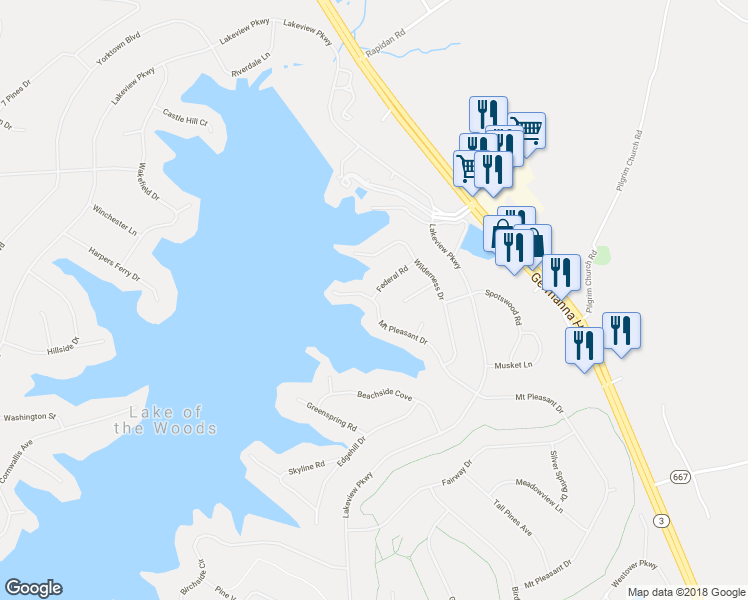 map of restaurants, bars, coffee shops, grocery stores, and more near 202 Mount Pleasant Drive in Locust Grove