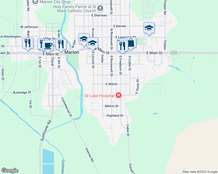 map of restaurants, bars, coffee shops, grocery stores, and more near 901-949 Welch Street in Marion