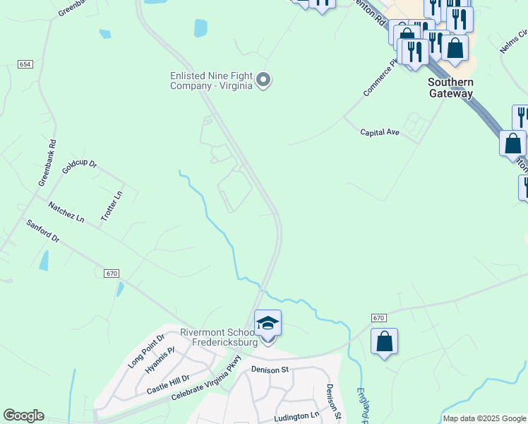 map of restaurants, bars, coffee shops, grocery stores, and more near in Fredericksburg