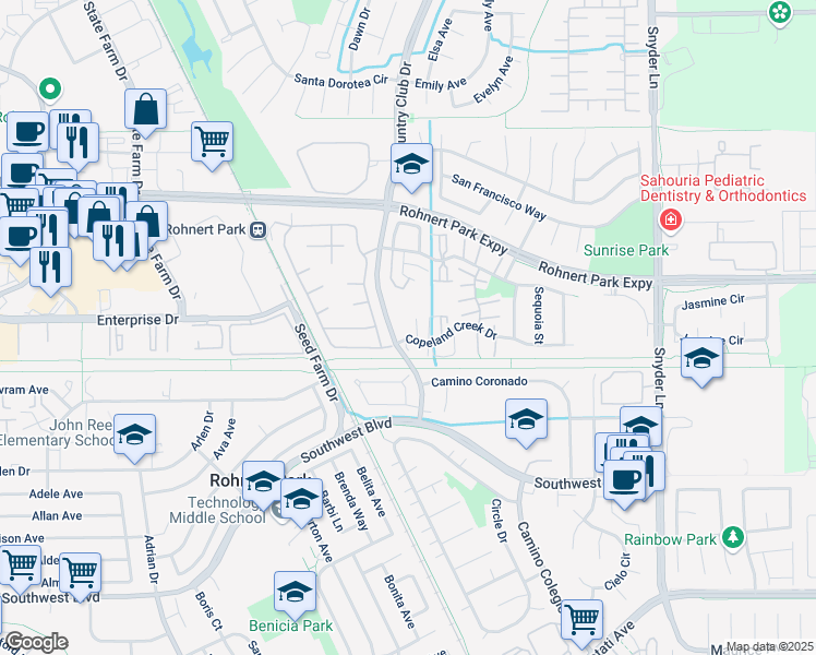 map of restaurants, bars, coffee shops, grocery stores, and more near 906 Joanne Court in Rohnert Park