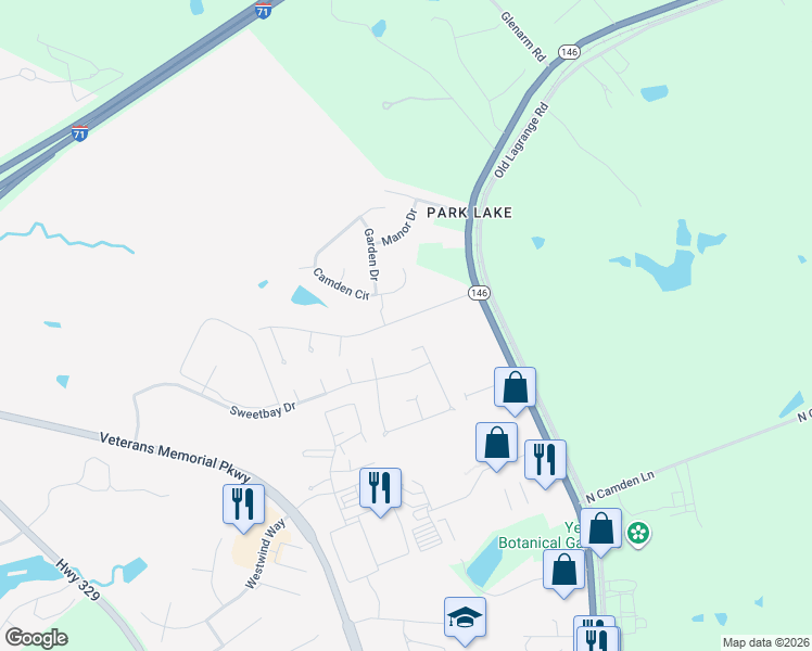 map of restaurants, bars, coffee shops, grocery stores, and more near 6122 Park Road in Crestwood