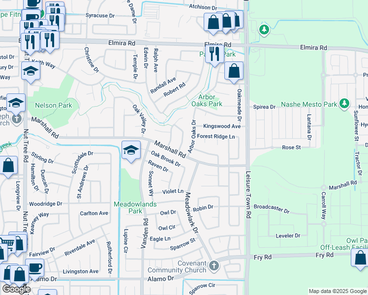map of restaurants, bars, coffee shops, grocery stores, and more near 919 Cedar Brook Lane in Vacaville