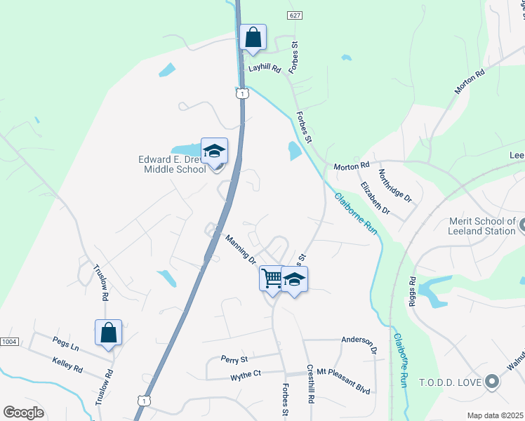map of restaurants, bars, coffee shops, grocery stores, and more near 1234 Thomas Jefferson Place in Fredericksburg