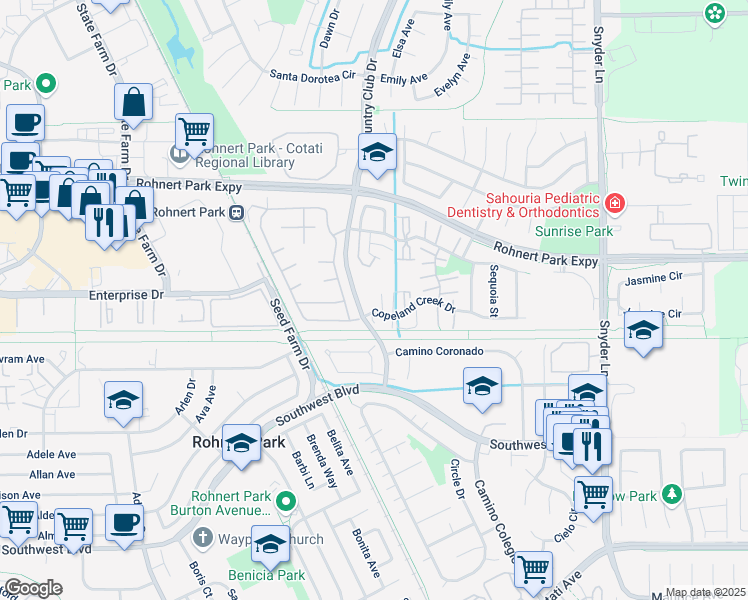 map of restaurants, bars, coffee shops, grocery stores, and more near 908 Joanne Court in Rohnert Park