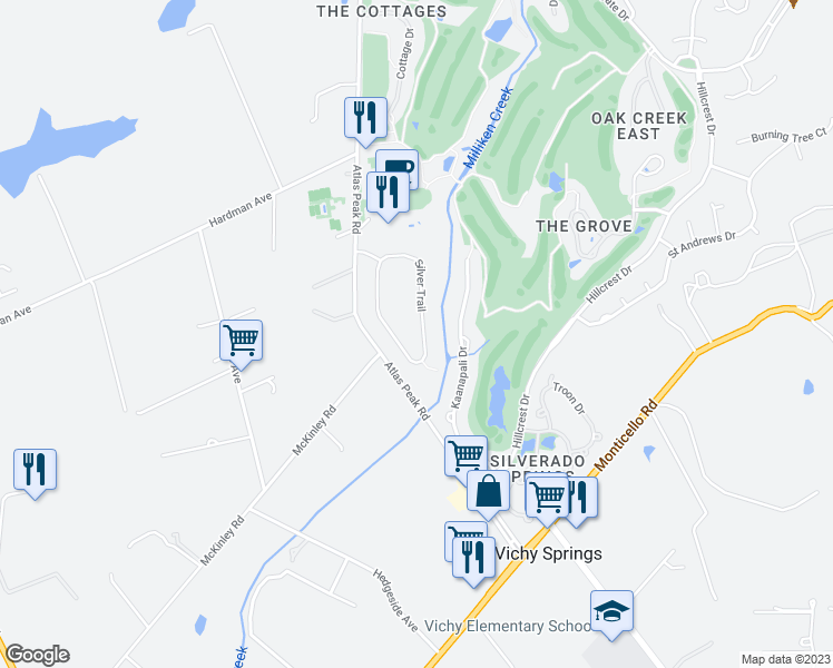 map of restaurants, bars, coffee shops, grocery stores, and more near 1550 Silver Trail in Napa