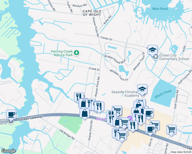 map of restaurants, bars, coffee shops, grocery stores, and more near 10116 Bonita Drive in Ocean City