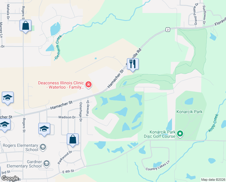 map of restaurants, bars, coffee shops, grocery stores, and more near 709 Ridge Road in Waterloo