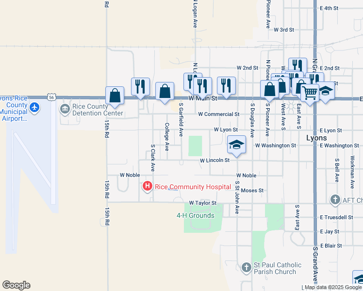 map of restaurants, bars, coffee shops, grocery stores, and more near 900 West Washington Street in Lyons