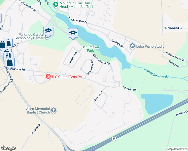 map of restaurants, bars, coffee shops, grocery stores, and more near 915 Aberdeen Road in Salisbury
