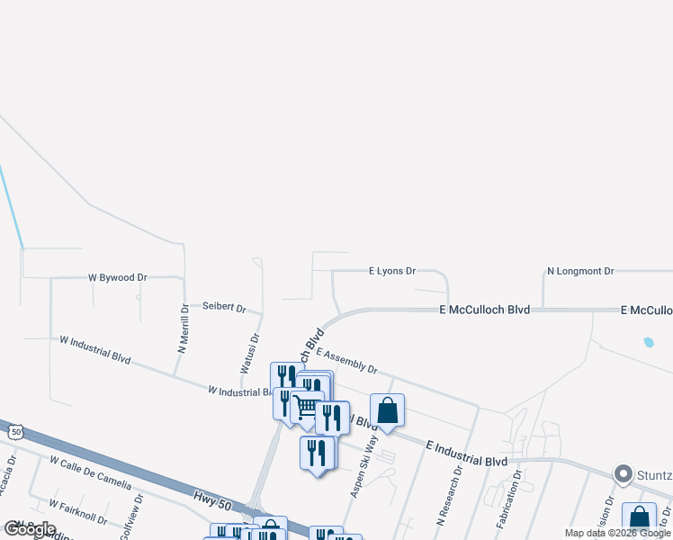 map of restaurants, bars, coffee shops, grocery stores, and more near 0 East Lyons Drive in Pueblo West