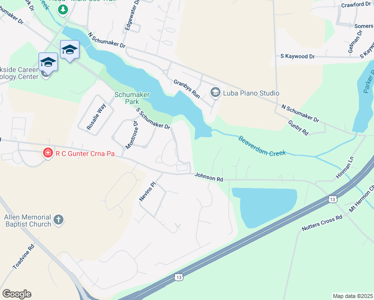 map of restaurants, bars, coffee shops, grocery stores, and more near 1109 South Schumaker Drive in Salisbury