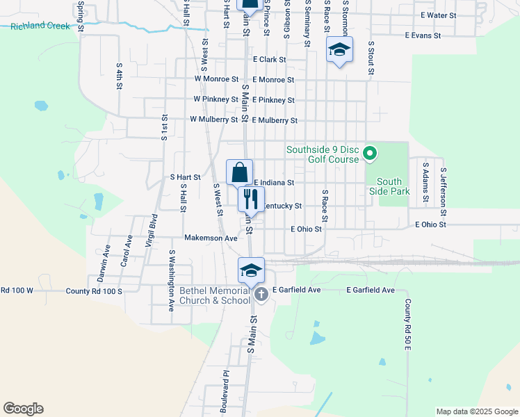 map of restaurants, bars, coffee shops, grocery stores, and more near 109 East Kentucky Street in Princeton
