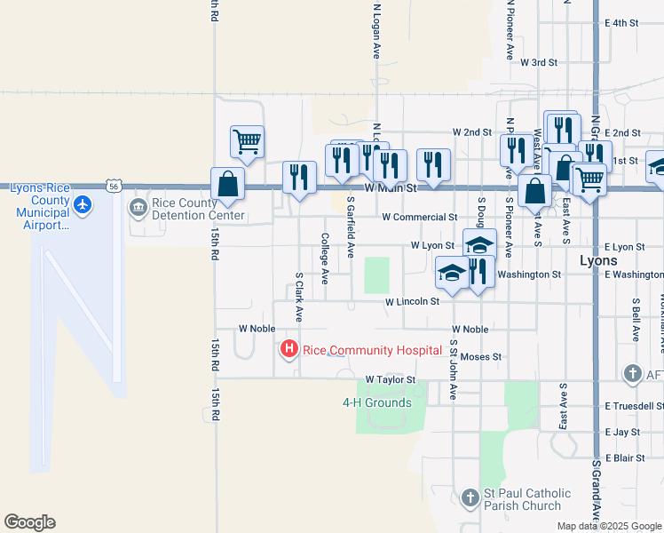 map of restaurants, bars, coffee shops, grocery stores, and more near 900-948 West Washington Street in Lyons