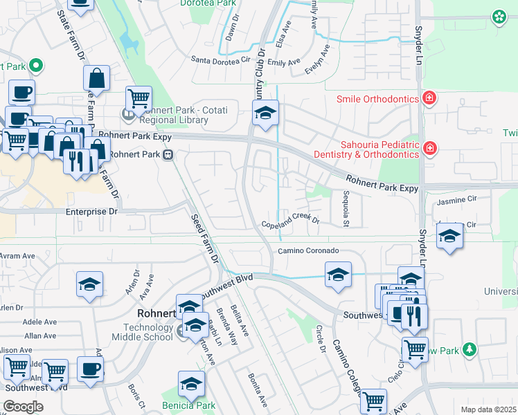 map of restaurants, bars, coffee shops, grocery stores, and more near 908 Joanne Court in Rohnert Park