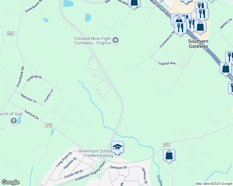 map of restaurants, bars, coffee shops, grocery stores, and more near 2533 Celebrate Virginia Parkway in Fredericksburg