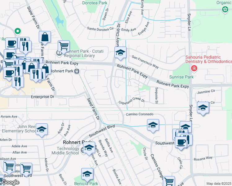 map of restaurants, bars, coffee shops, grocery stores, and more near 908 Joanne Court in Rohnert Park