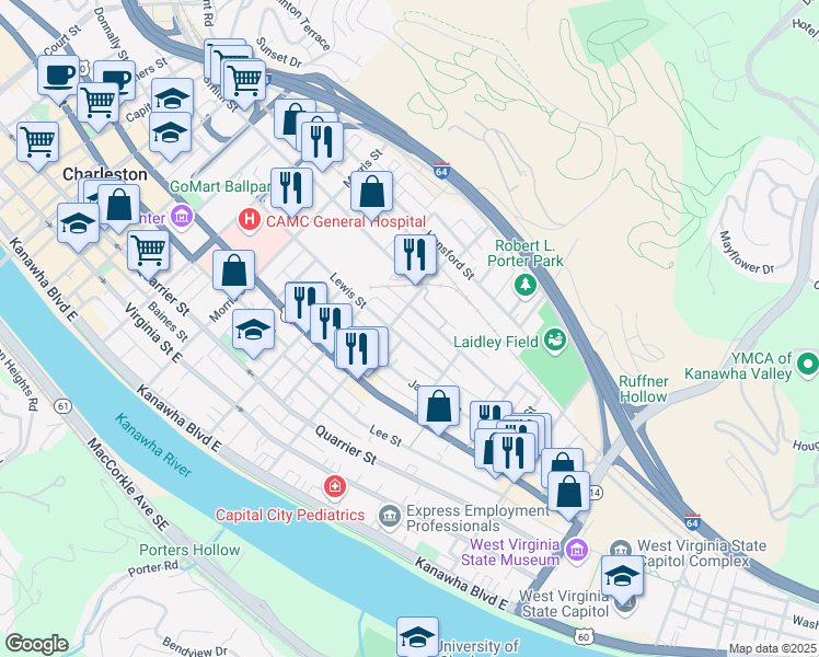 map of restaurants, bars, coffee shops, grocery stores, and more near 1513 Chamberlain Court in Charleston