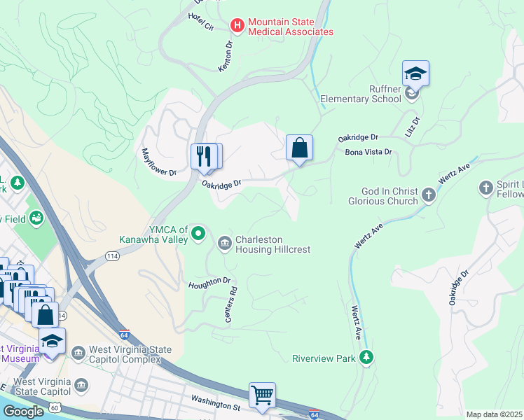 map of restaurants, bars, coffee shops, grocery stores, and more near 1908 Pine Manor Road in Charleston
