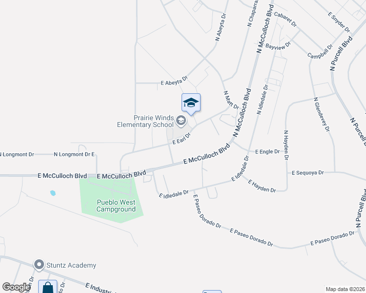 map of restaurants, bars, coffee shops, grocery stores, and more near 576 East Earl Drive in Pueblo West