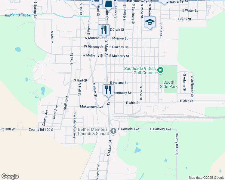 map of restaurants, bars, coffee shops, grocery stores, and more near 109 East Kentucky Street in Princeton